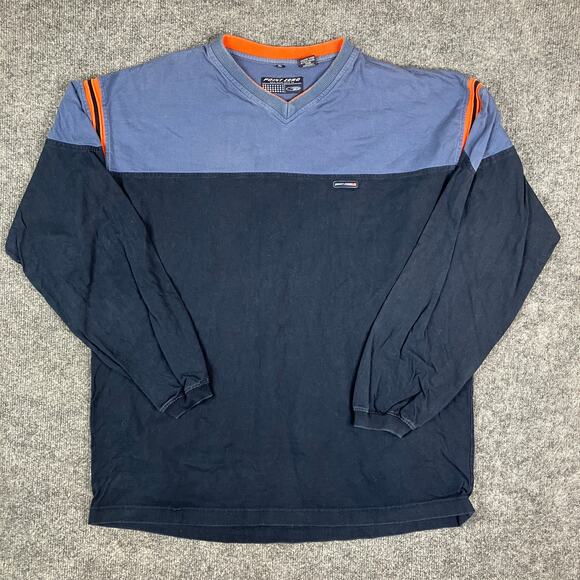 Point Zero Shirt Mens XL Navy Blue Long Sleeve V-Neck Colorblock Casual Cotton - Picture 1 of 7